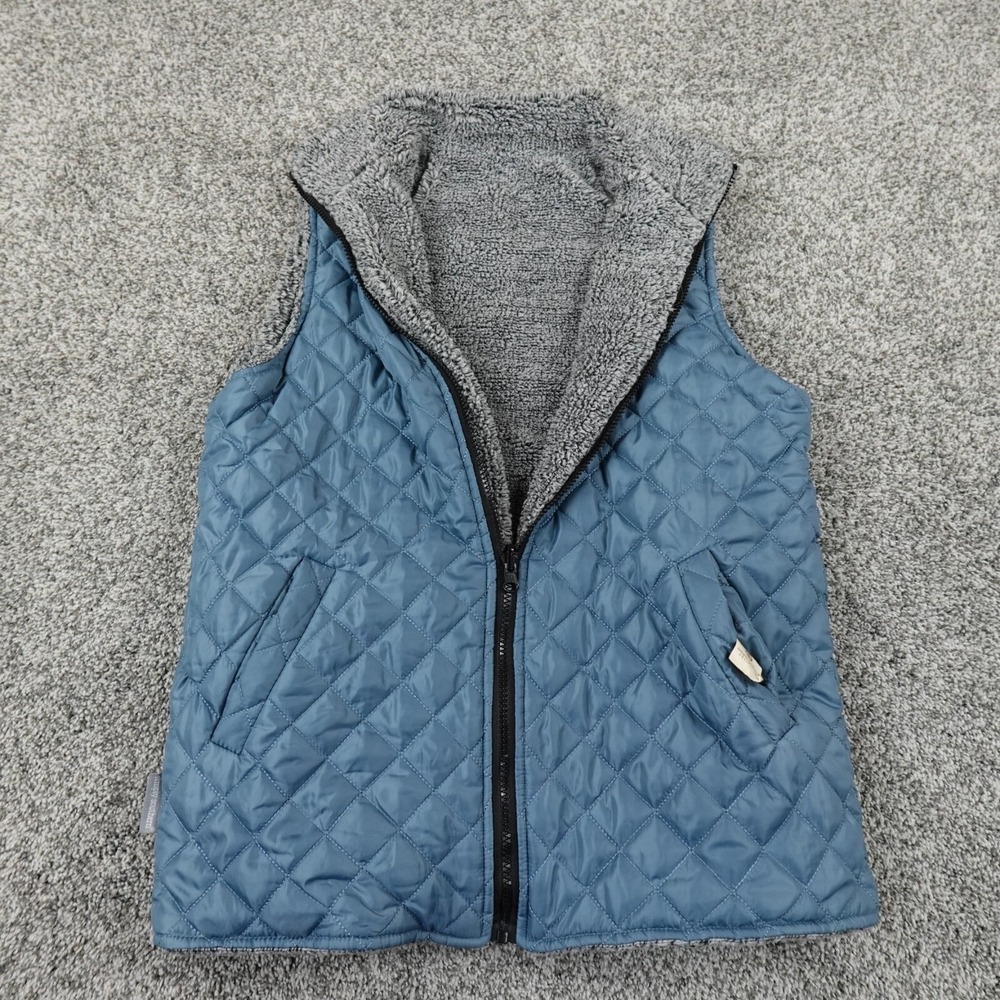 Simply Southern Vest Womens L Blue Gray Sherpa Fleece Zip Quilted Puffer Jacket